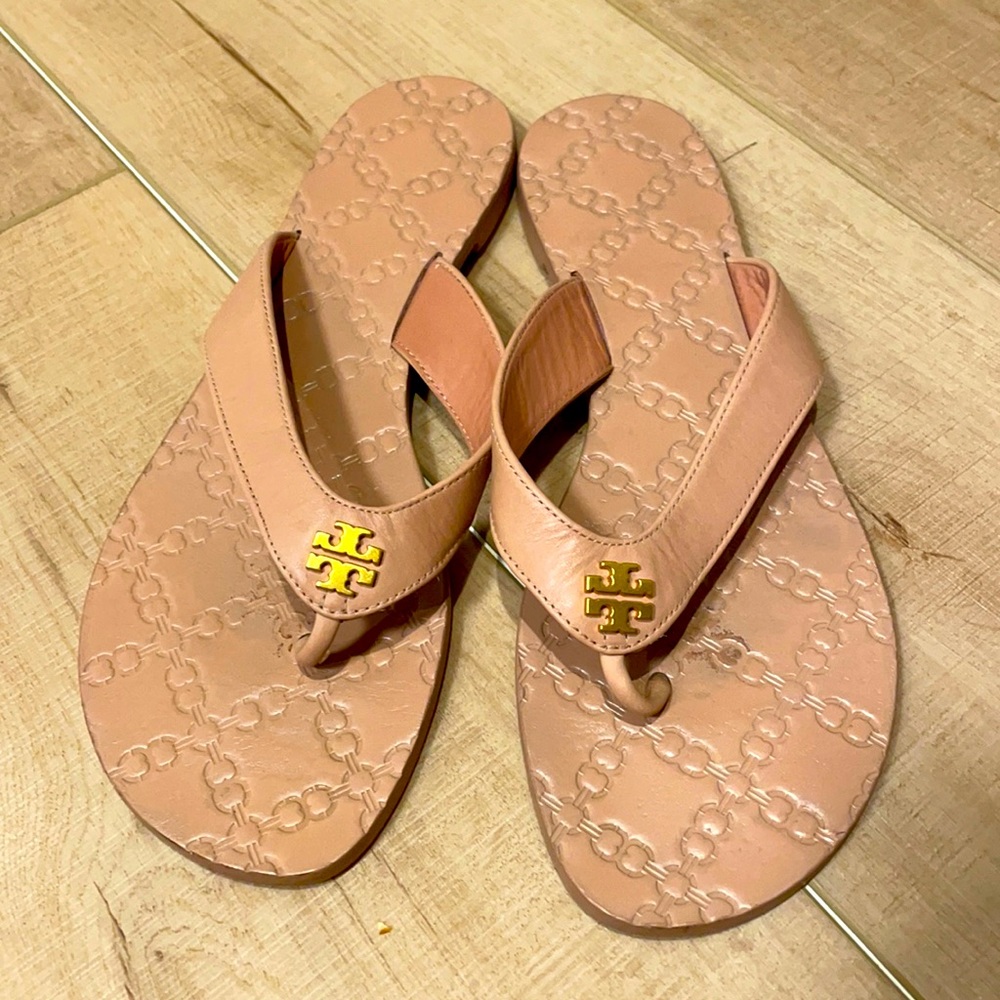 Tory Burch Cream Leather Monroe Sandals, Size 10